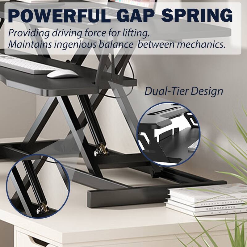 32 Inch Desk Converter, Height Adjustable Sit to Stand Riser, Dual Monitor and Laptop Workstation with Wide Keyboard Tray