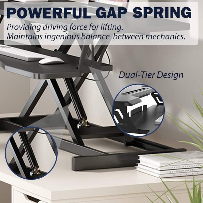 GDFStudio - Amelia Height Adjustable 32 Inch Sit to Stand Desk Converter with Spacious Workstation Design