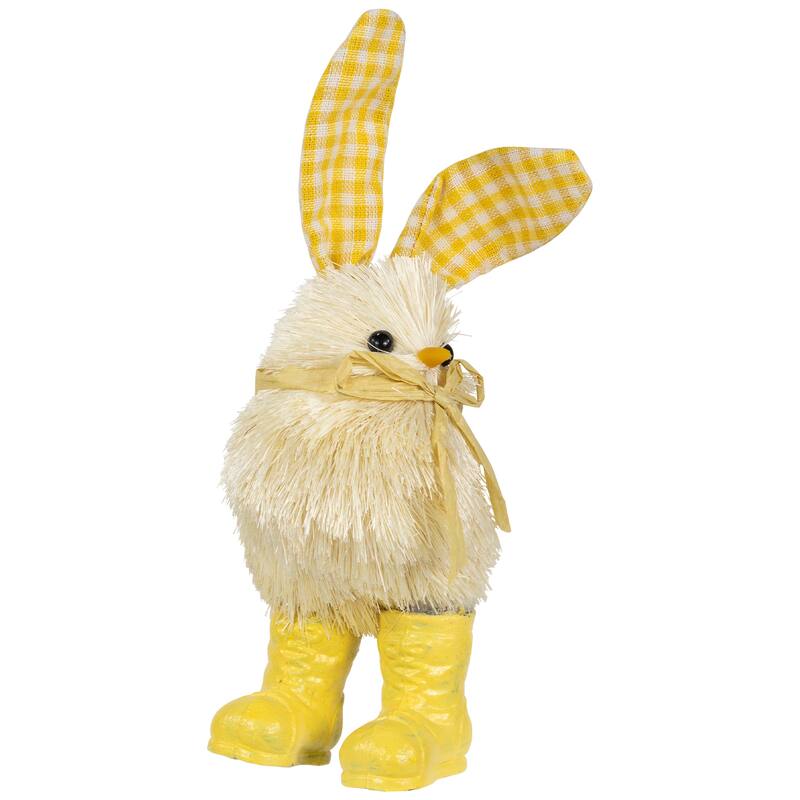Chick with Plaid Rabbit Ears and Rainboots Easter Figurine - 7" - Yellow