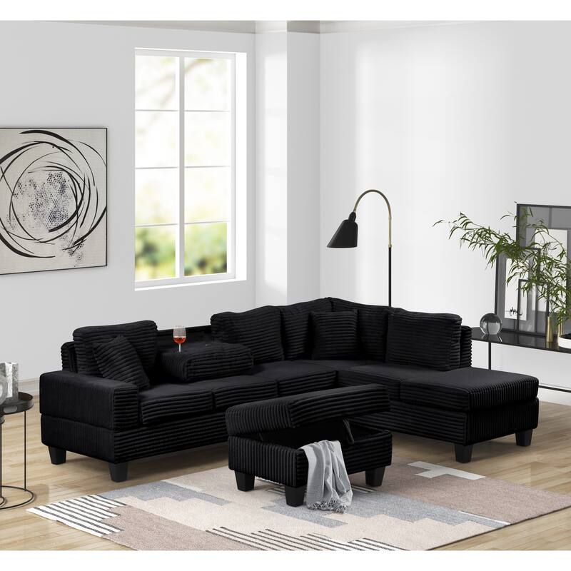 Cozy Modern & Contemporary Style Sectional Sofa Made with Wood & Upholstered Velvet