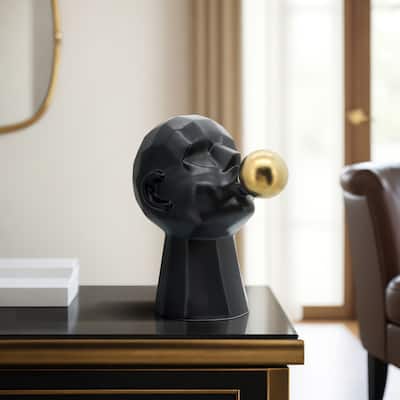 Sagebrook Home 12" Bubble Gum Man Sculpture Contemporary Art Deco Ceramic Statue Man Blowing Bubble Gum