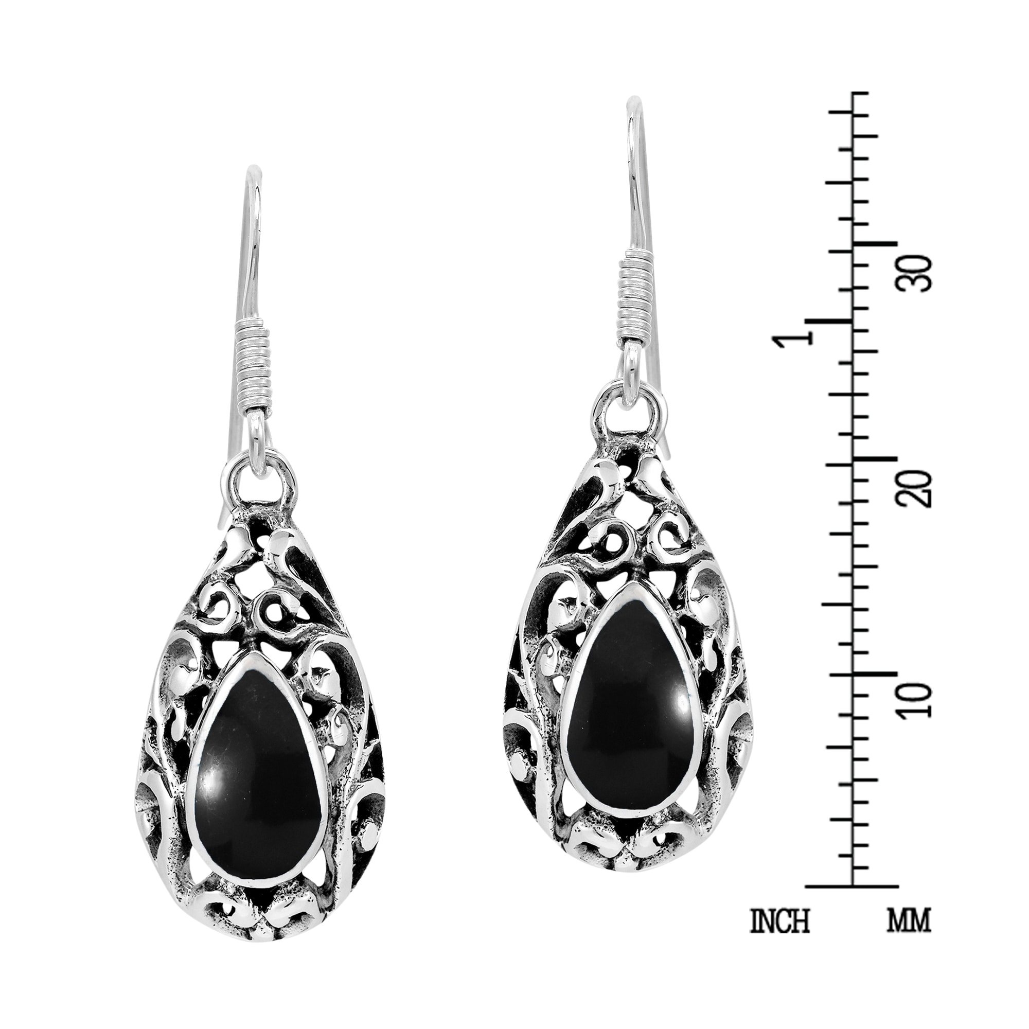 Black Onyx Tear Drop Earrings With Gift Bag Handmade in 925 Sterling Silver