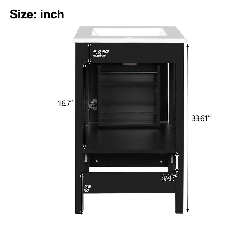 20-Inch Modern Bathroom Vanity with Ceramic Sink, Soft-Close Drawer & Door, Double-Layer Door Organizer, Divider Drawer