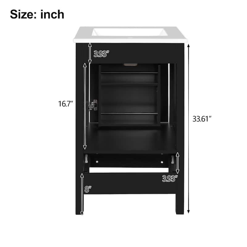 Roomfitters 20" Modern Bathroom Vanity with Ceramic Sink, Soft-Close Drawer and Door, Divider Drawer, Storage Rack