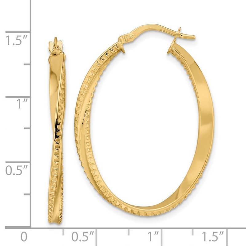 Curata 14k Yellow Gold Textured Twisted 36x3mm Oval Hoop Earrings