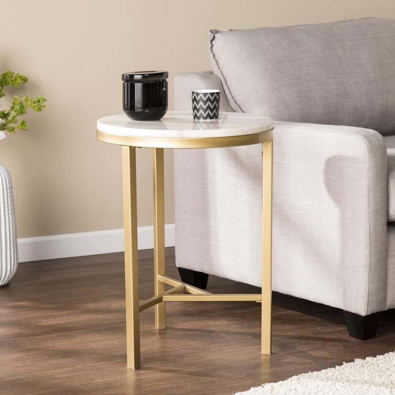 24" Champagne Genuine Marble Look And Iron Rectangular End Table - 18x18x24