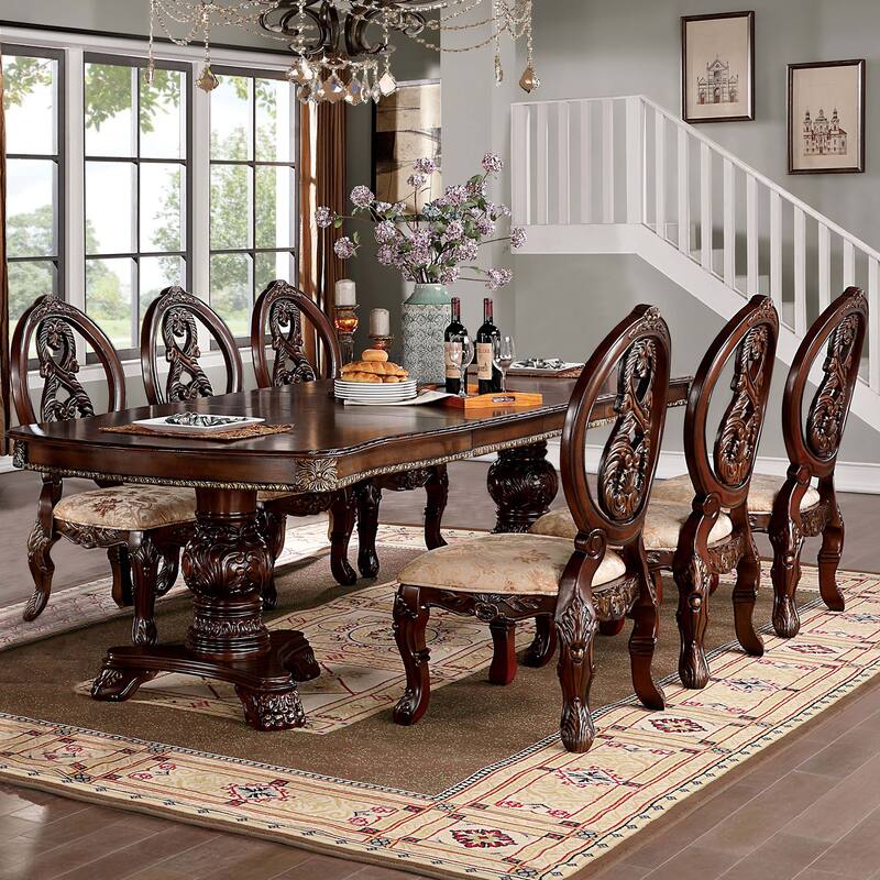 Abiba Traditional Brown Wood 7-Piece Dining Table Set by Furniture of America - Brown Cherry