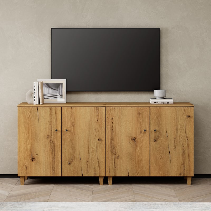 WAMPAT Wide TV Stand Cabinet, Entertainment Center with Doors, 32.4"H