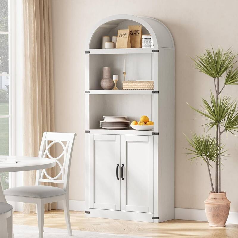 71.65" Tall Farmhouse 3-Tier Arched Bookcase, Display Storage Shelf - N/A