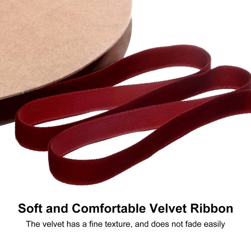 Thin Velvet Ribbon, Single Side Christmas Ribbon - Wine Red - 3/8"
