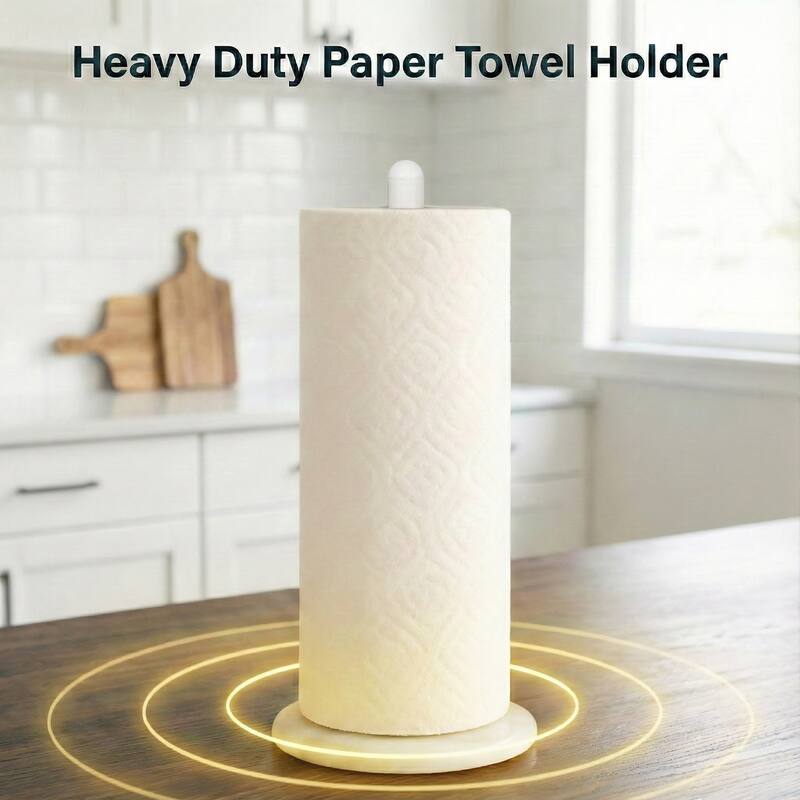 Creative Home White Marble Upright Paper Towel Holder with White Metal Pole
