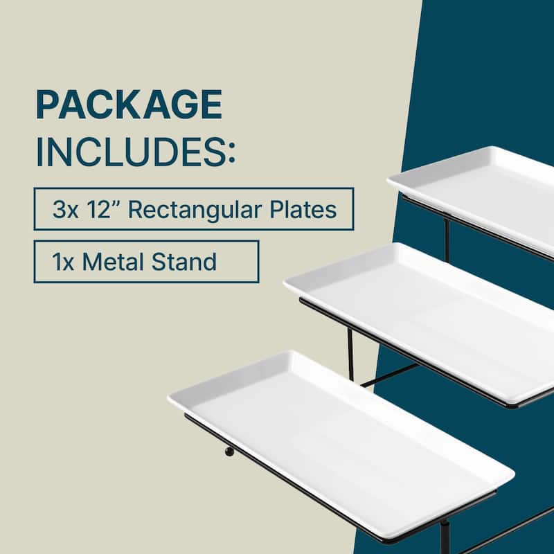 Gibson Home Gracious 3 Tier Plate Serving Set with Metal Stand - 16.5 Inch
