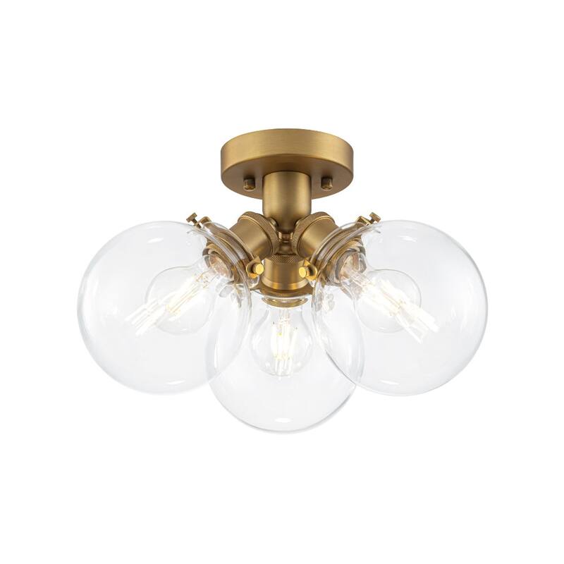 Modern 3-Light Clear Glass Tripple Bubble Semi Flush Mount - 13.8 in