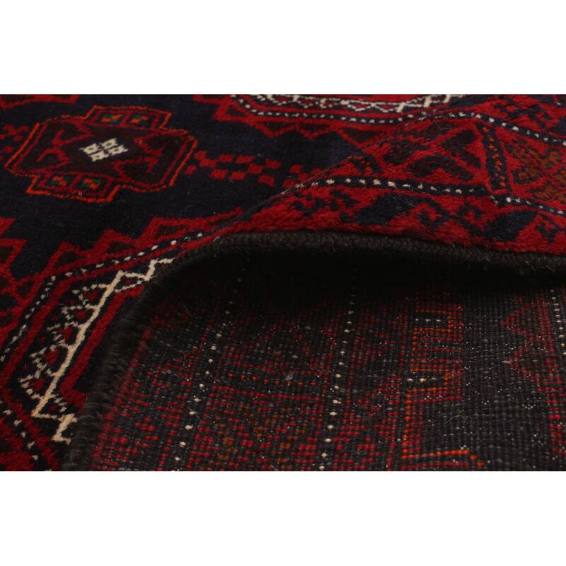 Hand-knotted Rizbaft Navy, Red Wool Rug - 3'4 x 6'1/3'4" x 6'1"