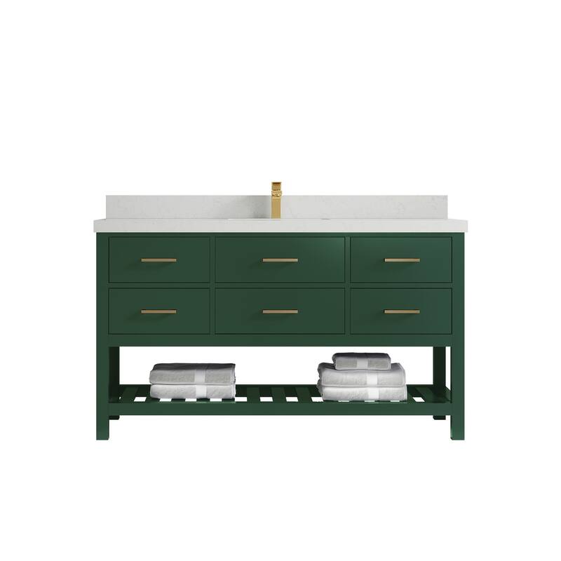 Willow Collections 60 in. W x 22 in. D Parker Single Sink Bathroom Vanity with Countertop - 2" Carrara Quartz - Lafayette Green