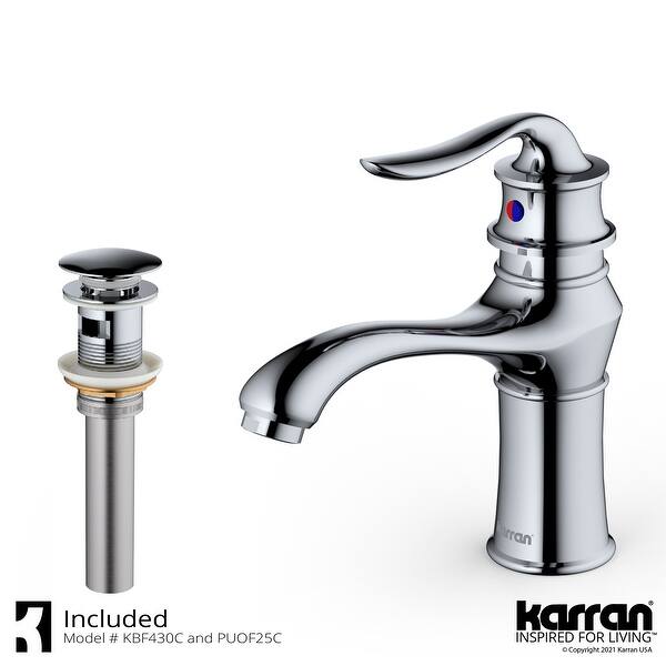 slide 2 of 24, Karran Dartford Single Hole Single Handle Basin Bathroom Faucet with Matching Pop-up Drain Chrome