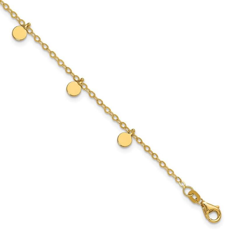 Curata 14k Yellow Gold 7.25" Round Dangle Disc Chain Bracelet