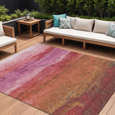 HomeRoots Abstract Modern Rectangle Outdoor Rug