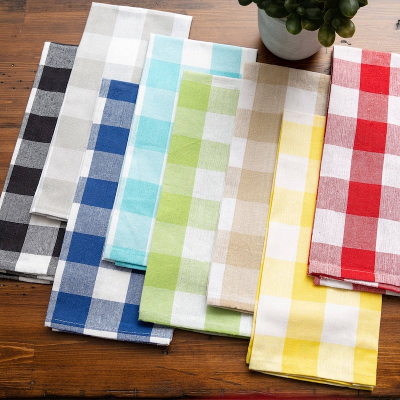 Fabstyles Country Check Cotton Kitchen Towel Set of 4 - 18x28