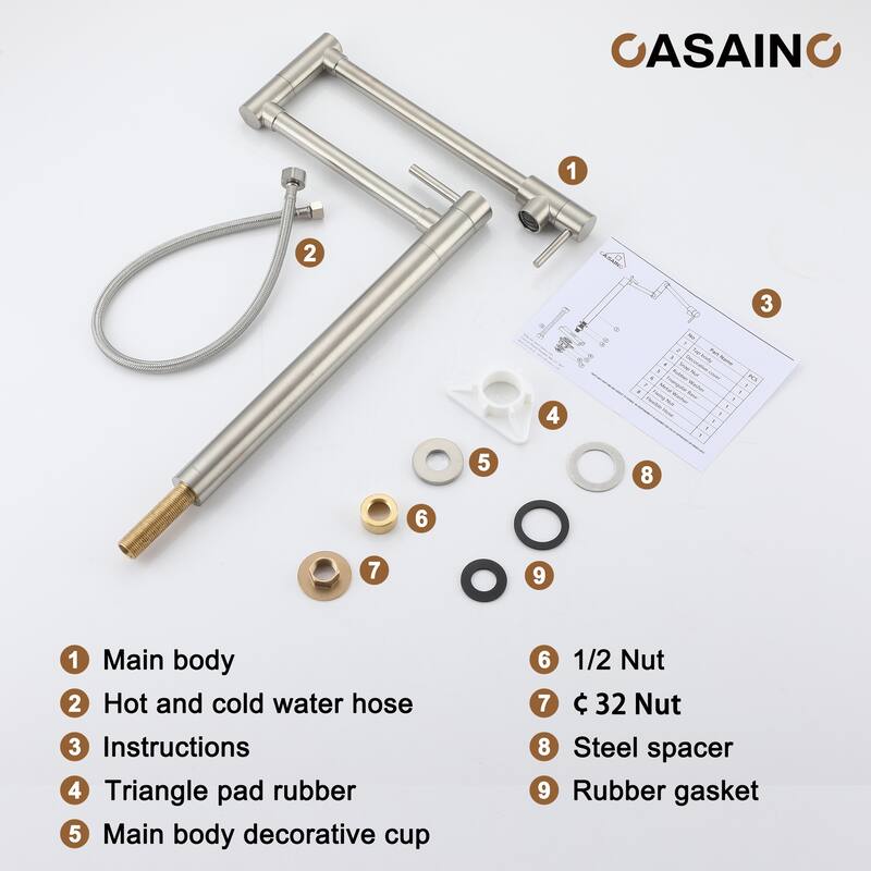 Pot Filler Kitchen Faucet with Double Joint Swing Arms