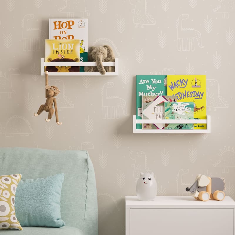 Wallniture Utah White Bookshelf, Wood Wall Shelves for Toy Storage (Set of 2)