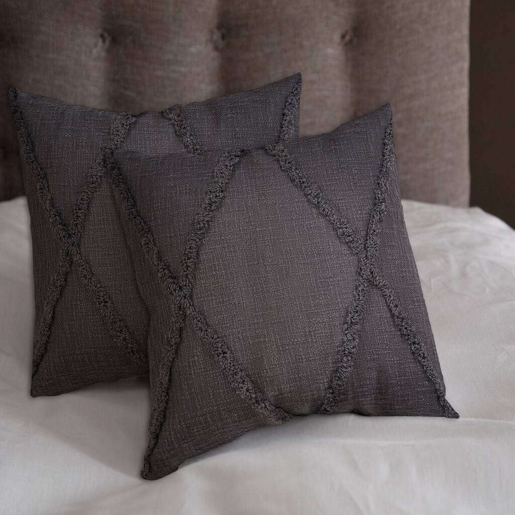 Handwoven Diamond Tufted Square Throw Pillows - 20" - Gray - Set of 2