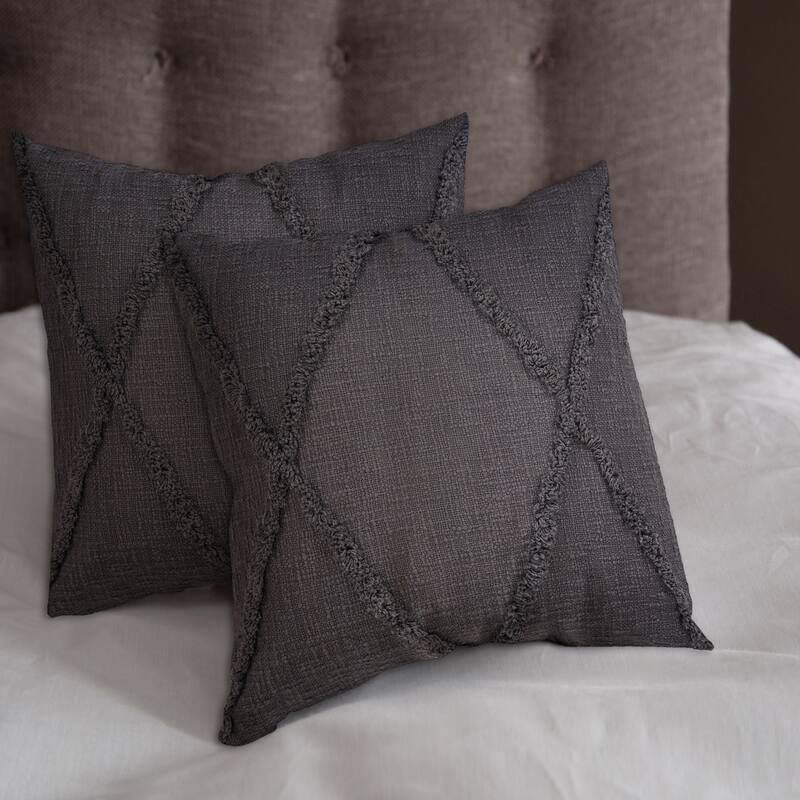 Handwoven Diamond Tufted Square Throw Pillows - 20" - Gray - Set of 2