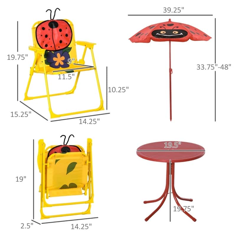 Kids Outdoor Table and Chair Set with Adjustable Umbrella and Steel Frame for Comfortable Seating