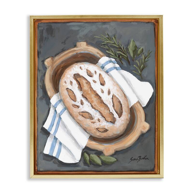 Stupell Bread Baking Basket Framed Floater Canvas Wall Art Design By Sara Baker - 25 x 31 - Gold