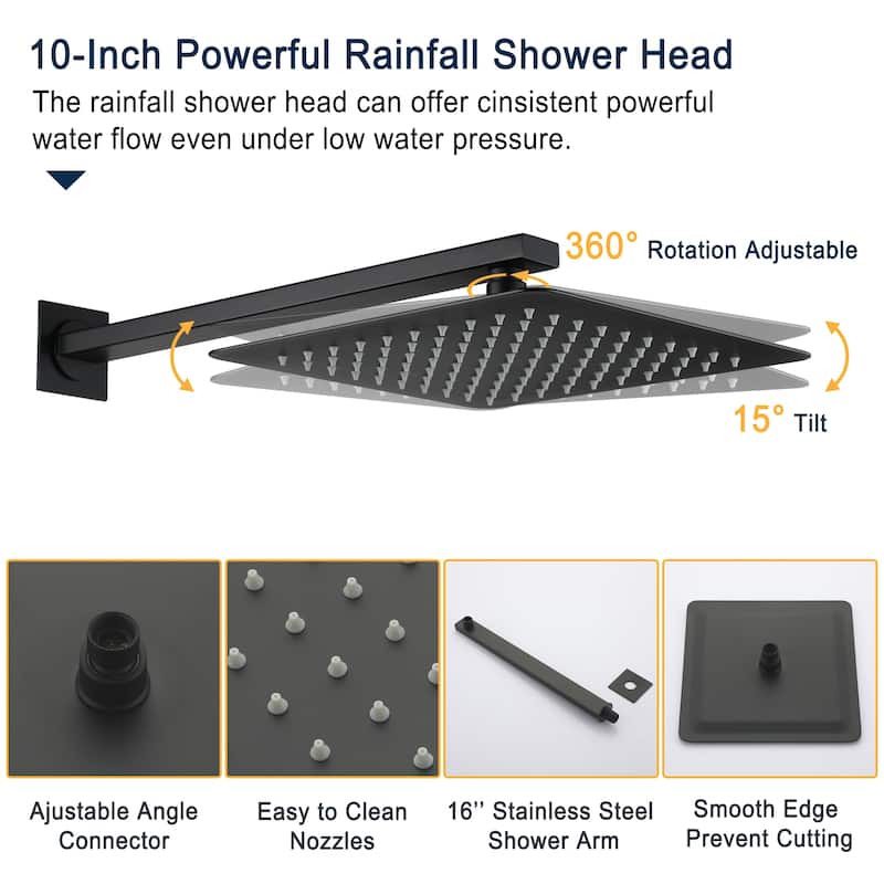 12" Wall Mounted Rain Shower Head Systems with Hand Shower