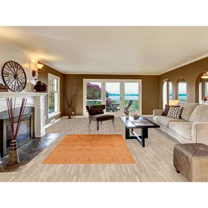 Orange Tribal Gabbeh Indian Area Rug Hand-Knotted Wool Carpet - 5'0" x 7'7"