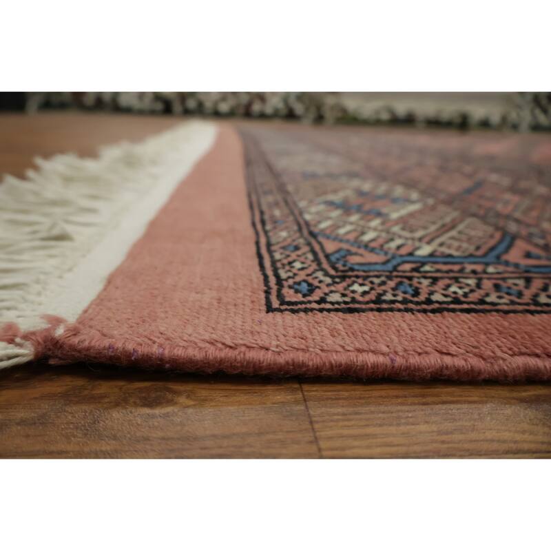 Hand Knotted Oriental 100% Wool Carpet Traditional Tribal Pink Bokhara Area Rug - 11' 2'' X 8' 4''