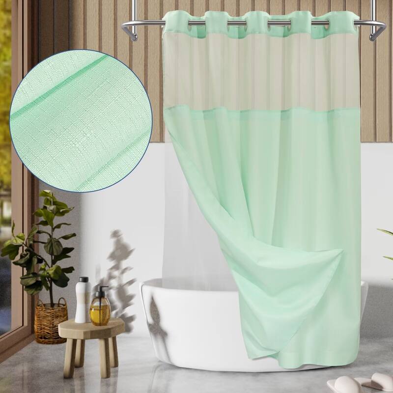 No Hook Slub Linen Texture Shower Curtain with PEVA Snap-in Liner - 71"W x 74"L - Mint Green