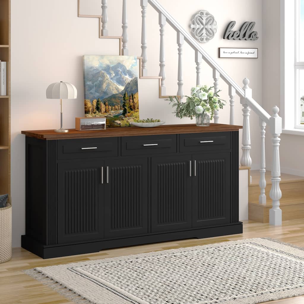 63" Farmhouse Sideboard Buffet Cabinet with 4 Doors and 3 Drawers