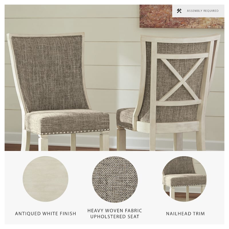 Bolanburg Antique White Dining Chair with Grey Fabric Upholstery (Set of 2)