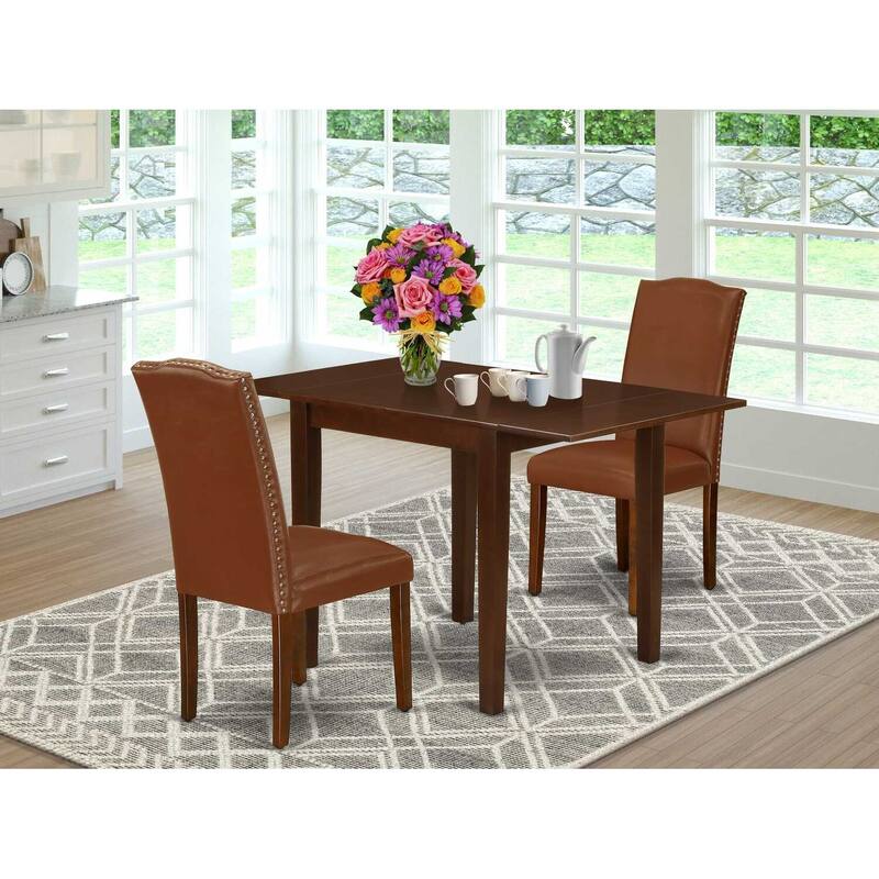HomeStock 3-Piece Mahogany Finish Solid Wood Top Dining Table Set
