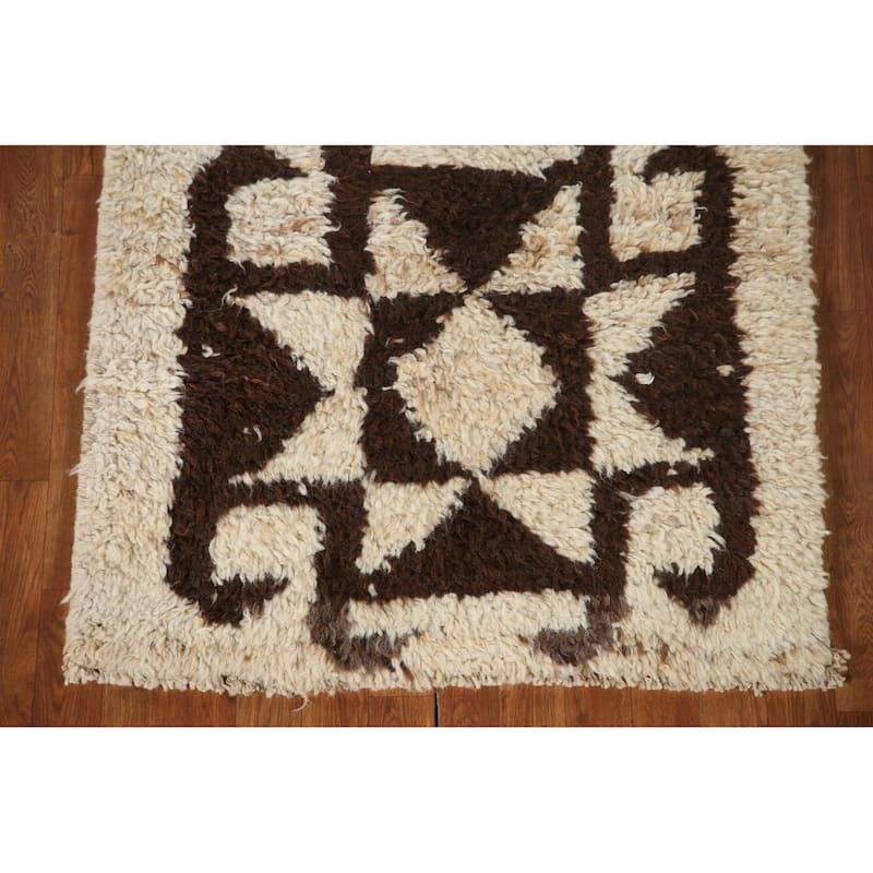Anatolian Turkish Runner Rug Handmade Geometric Beige Wool Carpet - 3'3"x 12'5"