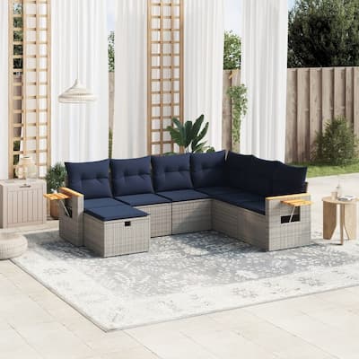 vidaXL Patio Sofa Set with Cushions Outdoor Conversation Furniture Poly Rattan - 24.4" x 24.4" x 27.2"