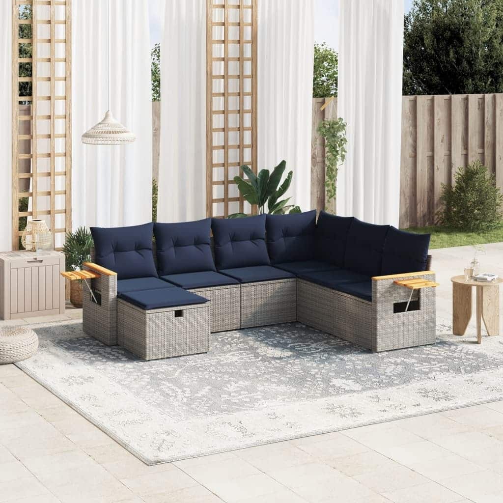 vidaXL Patio Sofa Set with Cushions Outdoor Conversation Furniture Poly Rattan - 24.4" x 24.4" x 27.2"