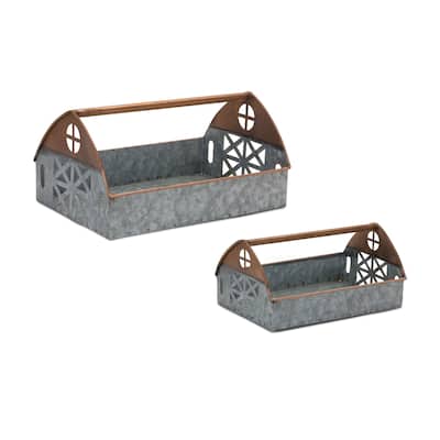 Galvanized Metal Barn Caddy Tray (Set of 2)
