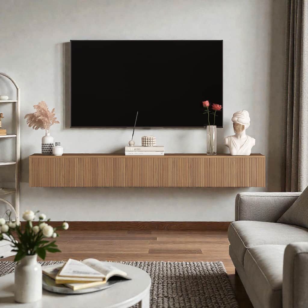 69" Floating TV Stand with 16-Color LED Lights, Wall Mounted Modern Entertainment Center for 55-65 Inch TVs