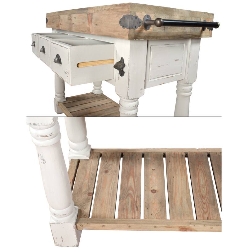 Farmhouse Island Work Console White Chalk and Natural