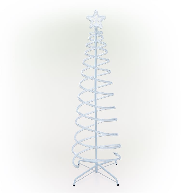 Alpine Corporation Indoor/Outdoor Artificial Spiral Christmas Tree with Multi-Color LED Lights - White