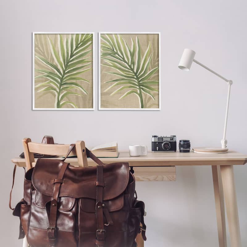 Stupell Natural Palm Leaves Framed Giclee Art Design By June Erica Vess (Set of 2)