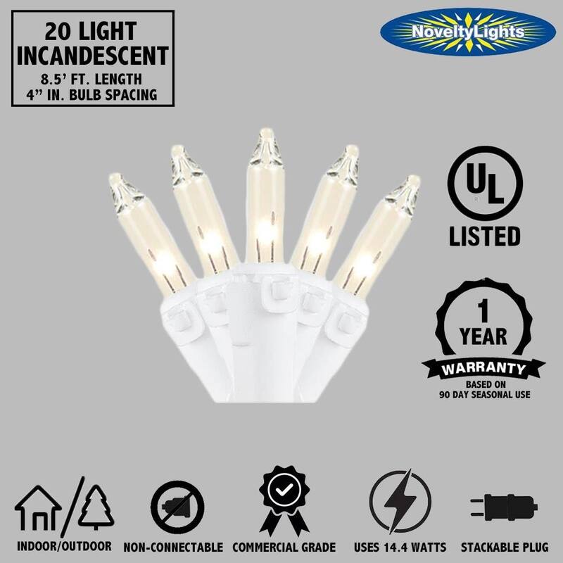 20 Light Christmas Craft Mini Light Set, Non-Connectable, White Wire, 8'