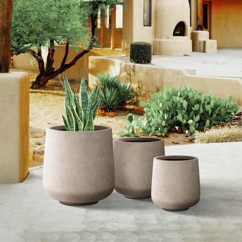 Plantara 17", 13", & 10" H Round Concrete planter (Set of 3), Outdoor Modern Planter pot,Flower pot for Garden