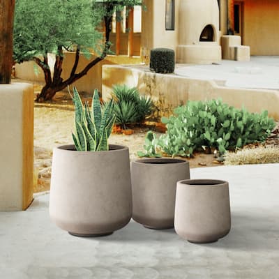 Plantara 17", 13", & 10" H Round Raw Concrete planter (Set of 3), Outdoor Modern Planter pot,Flower pot for Garden