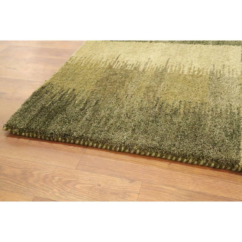 Hand Knotted Oriental 100% Wool Carpet Modern Geometric Green Gabbeh Area Rug - 7' 10'' X 5' 7''