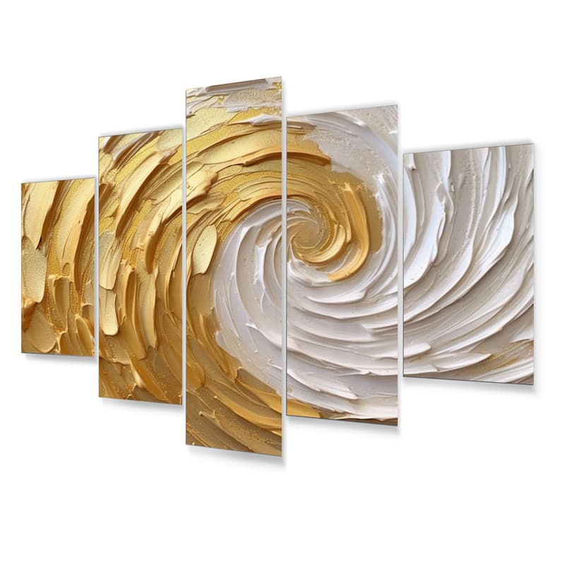 Designart "Gold and Cream Enchanted Whirls I" Abstract Spirals Metal Wall Art Set