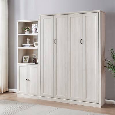 Queen Size Murphy Bed with 1 Side Cabinet Storage Shelf
